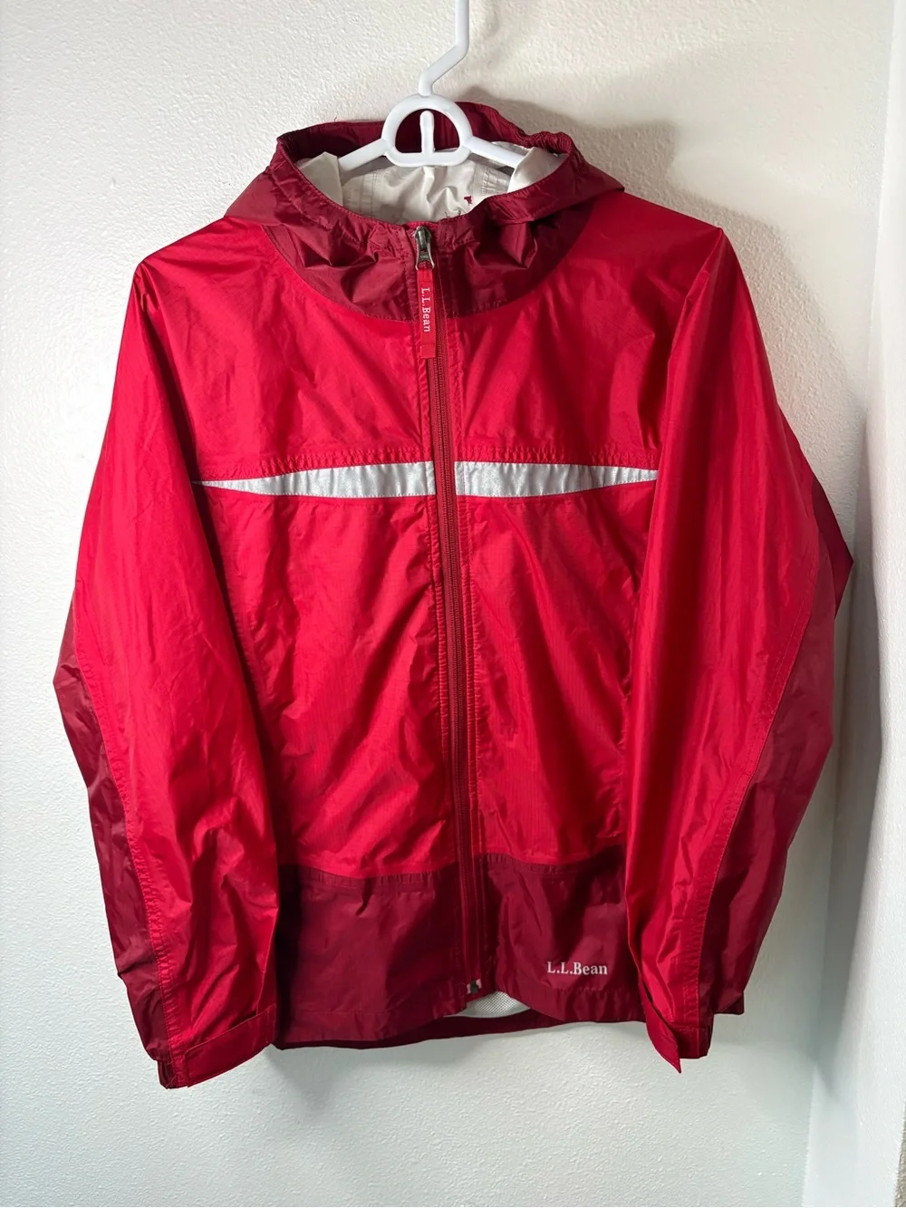 L.L. Bean Kids' Red Hooded Windbreaker Jacket - L (14/16)